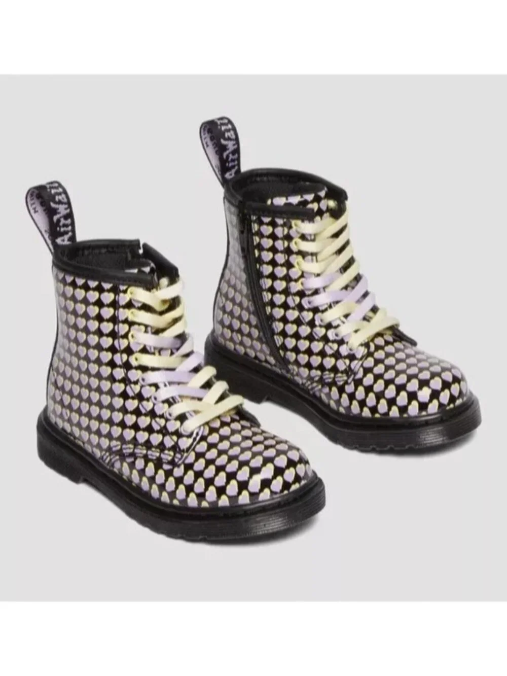 NIB Dr Marten 1460 Patent Heart Printed Lace Up Boots Toddler US Size 8
